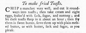 Fried Toasts in Eliza Smith 1758 cookbook The Compleat Housewife